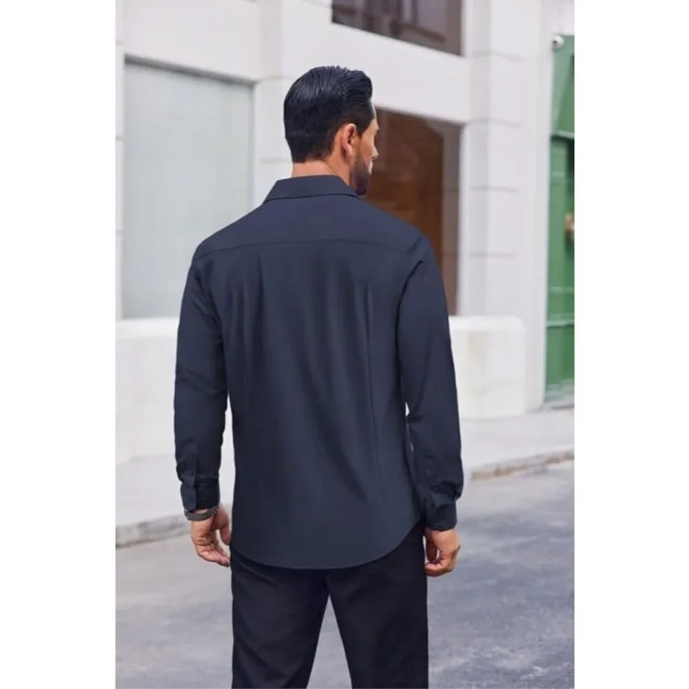 Coofandy Men Navy Blue Long Sleeve Formal Fit Business Button Down Shirts